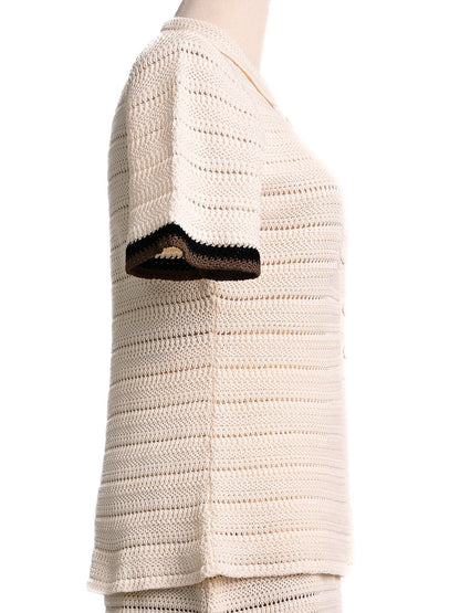 Fendi White Cotton Knitted Top Size M with Black Trim