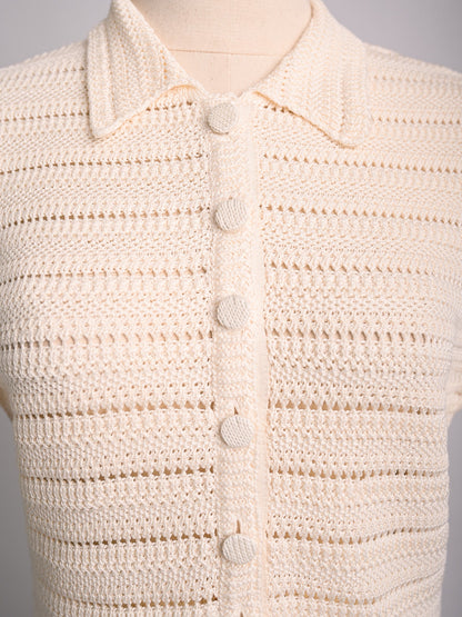 Fendi White Cotton Knitted Top Size M with Black Trim