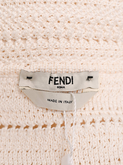Fendi White Cotton Knitted Top Size M with Black Trim
