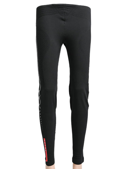 NEW Prada Black Stretch Leggings M with Red Detail and Stripe