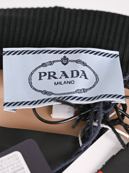NEW Prada Black Stretch Leggings M with Red Detail and Stripe