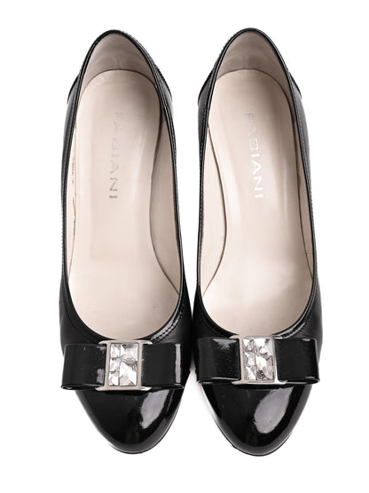 Excellent Giorgio Fabiani Black Leather High Heels Size 37 with Bow