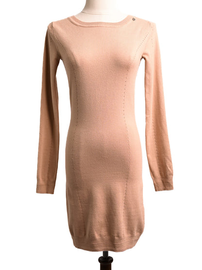 Good Elisabetta Franchi White Long-Sleeve Knitted Dress Size S