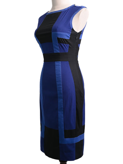 Karen Millen Blue Geometric Print Dress XXS Good Condition