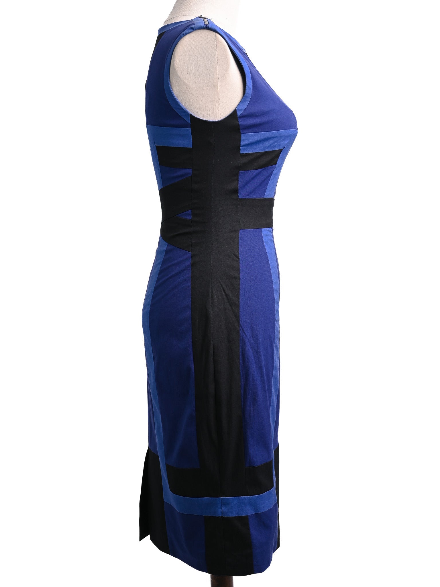Karen Millen Blue Geometric Print Dress XXS Good Condition