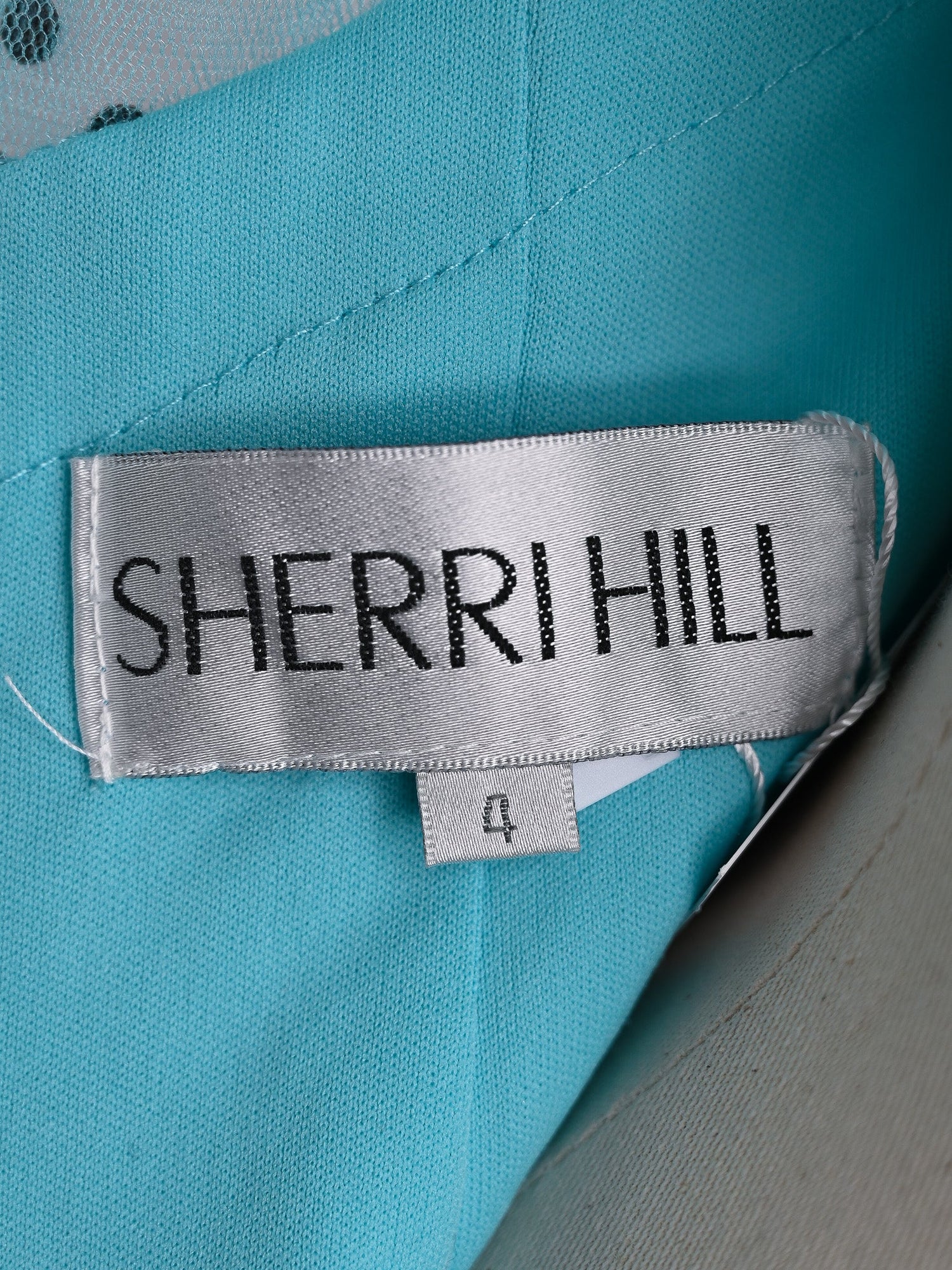 Excellent Sherri Hill Blue Silk Gown with Long Sleeves