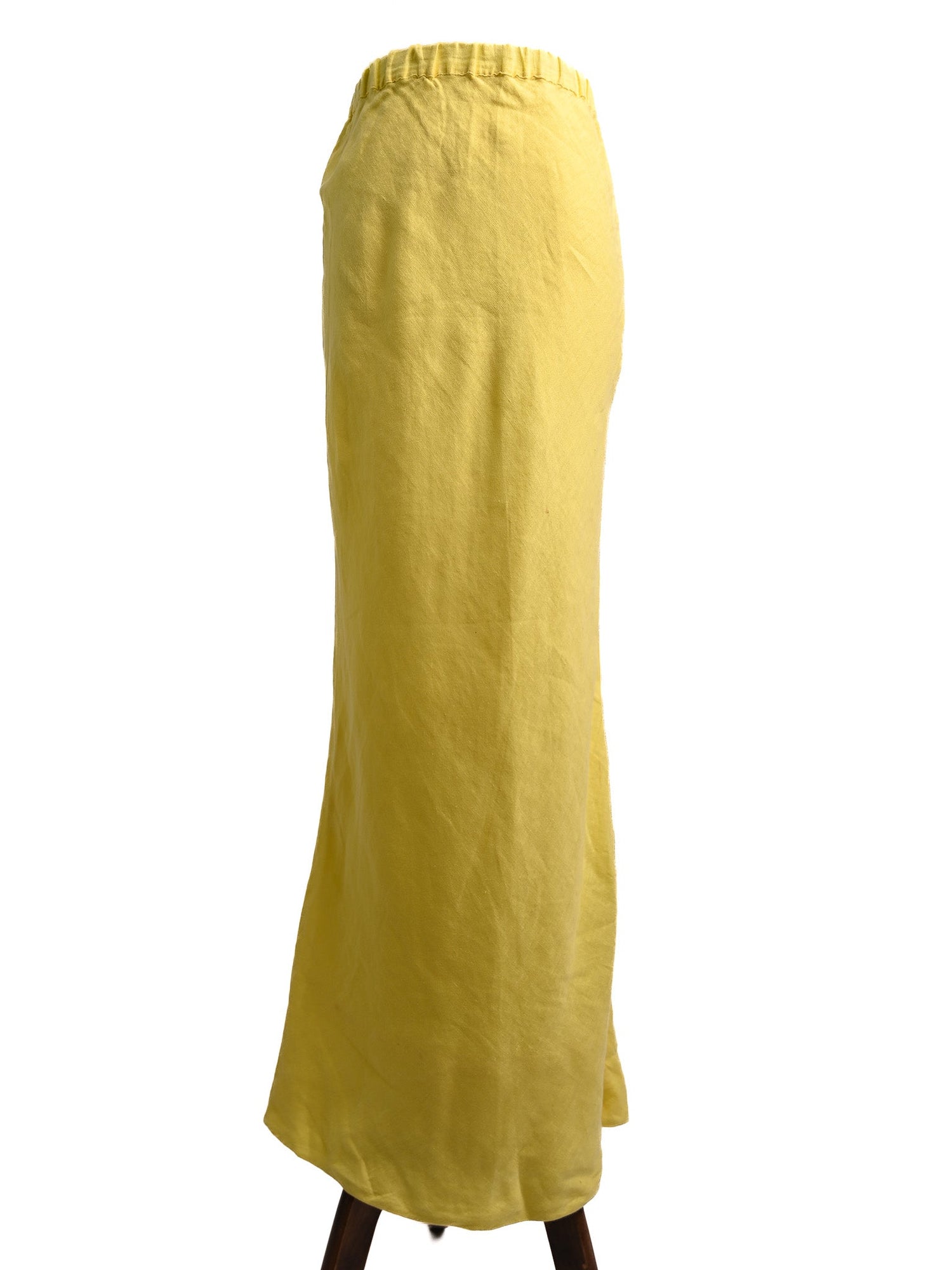 Good 120% Lino Yellow Linen Skirt with Elastic Waist Size S