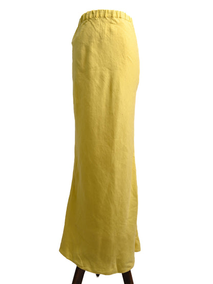 Good 120% Lino Yellow Linen Skirt with Elastic Waist Size S