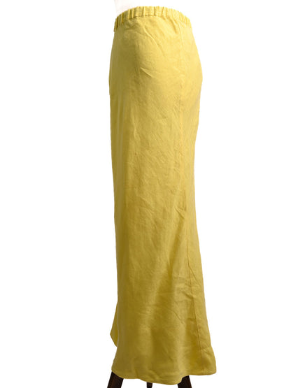 Good 120% Lino Yellow Linen Skirt with Elastic Waist Size S