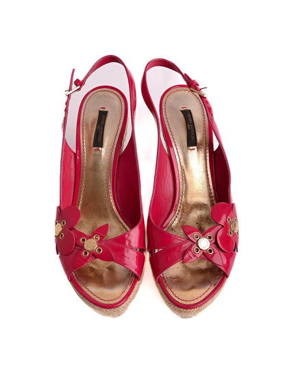 Good Louis Vuitton Pink Lacquer Wedge Sandals Size 37.5