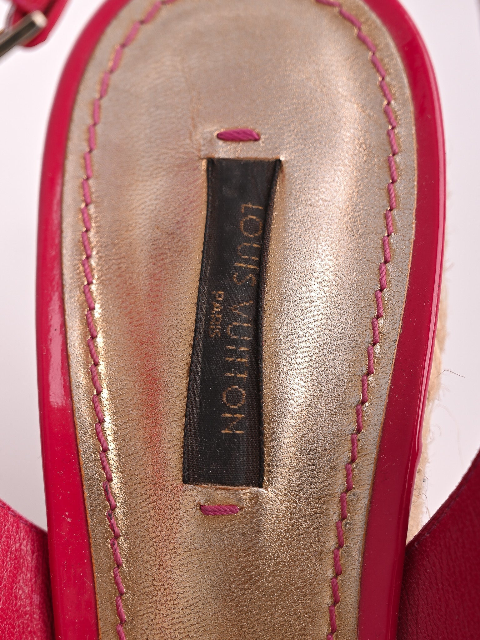 Good Louis Vuitton Pink Lacquer Wedge Sandals Size 37.5