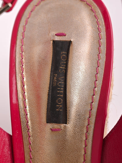 Good Louis Vuitton Pink Lacquer Wedge Sandals Size 37.5