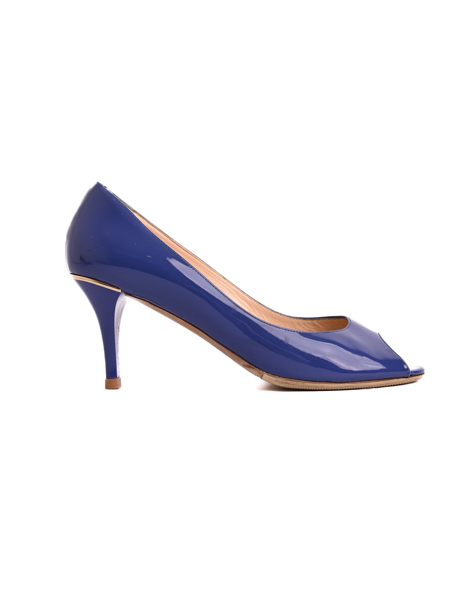Average Ballin Blue Leather Peep-Toe High Heels Size 38.5