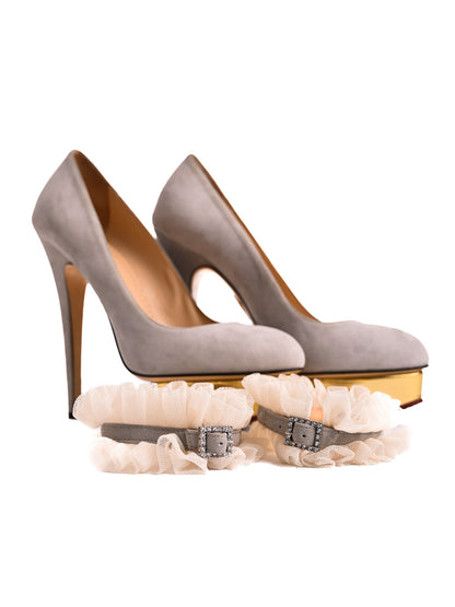 Good Charlotte Olympia Gray Leather High-Heeled Platform Shoes Size 39.5