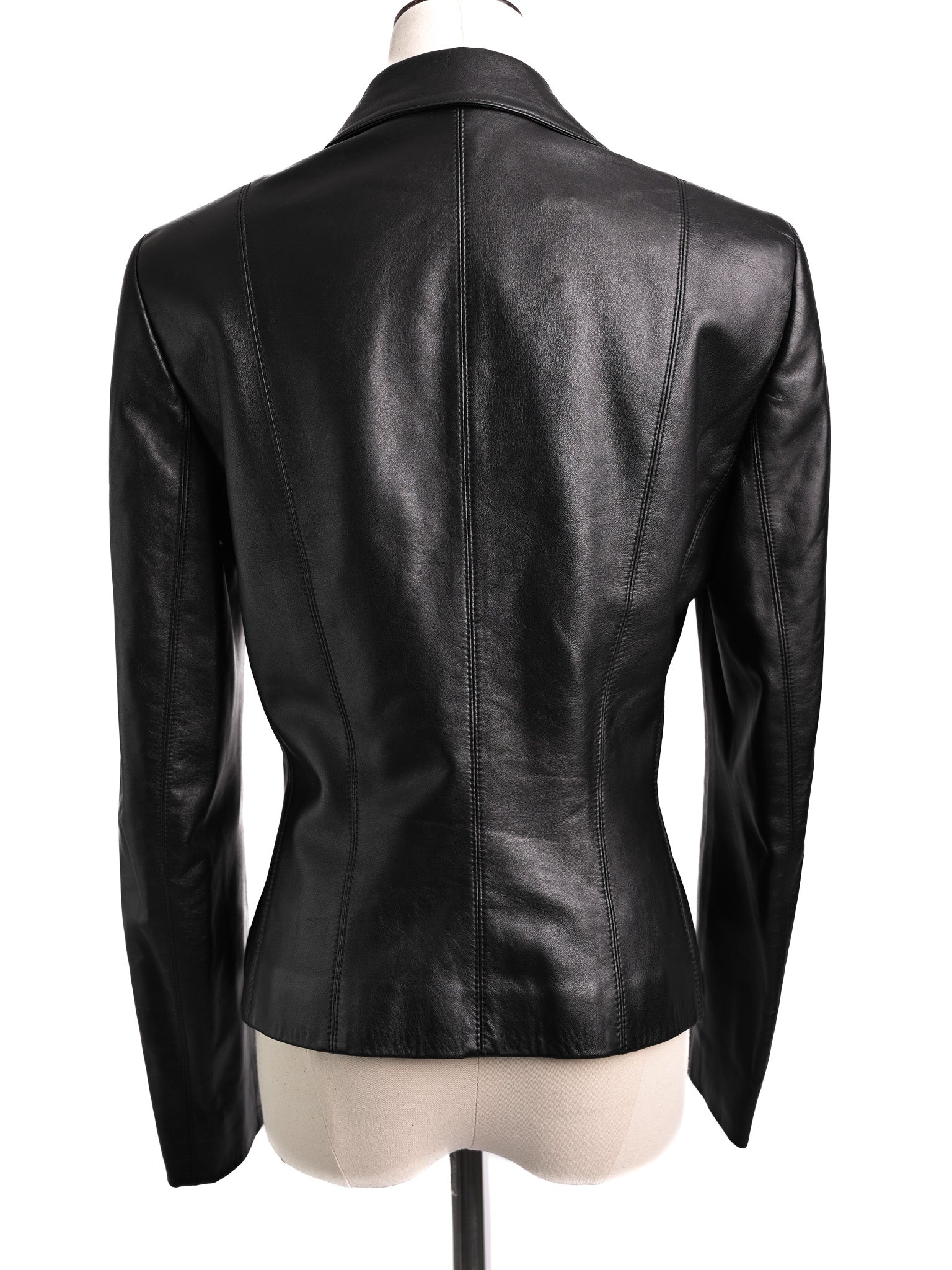 Good Escada Black Leather Jacket Size M with Lacing Details