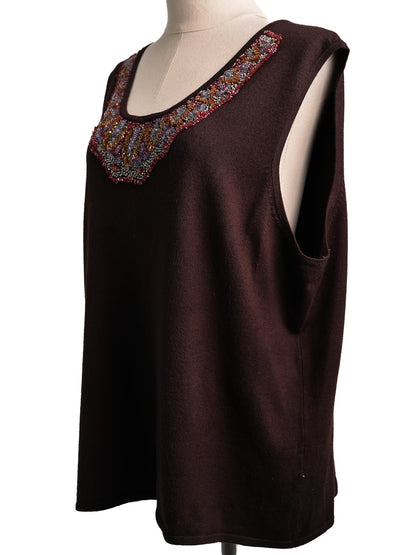 Good GF Ferre Orange Beaded Sleeveless Top Size XL for Women