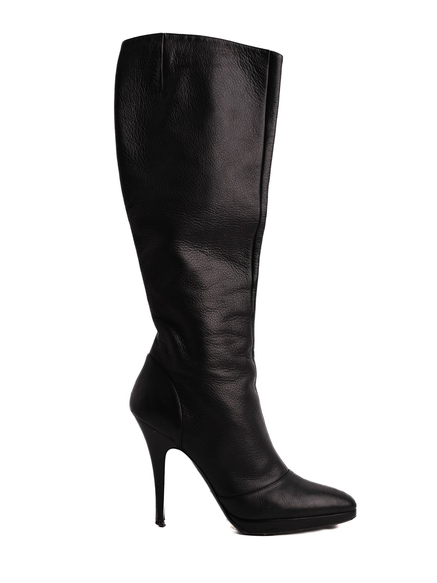 Good Giuseppe Zanotti Black Leather Knee-High Heeled Boots Size 38