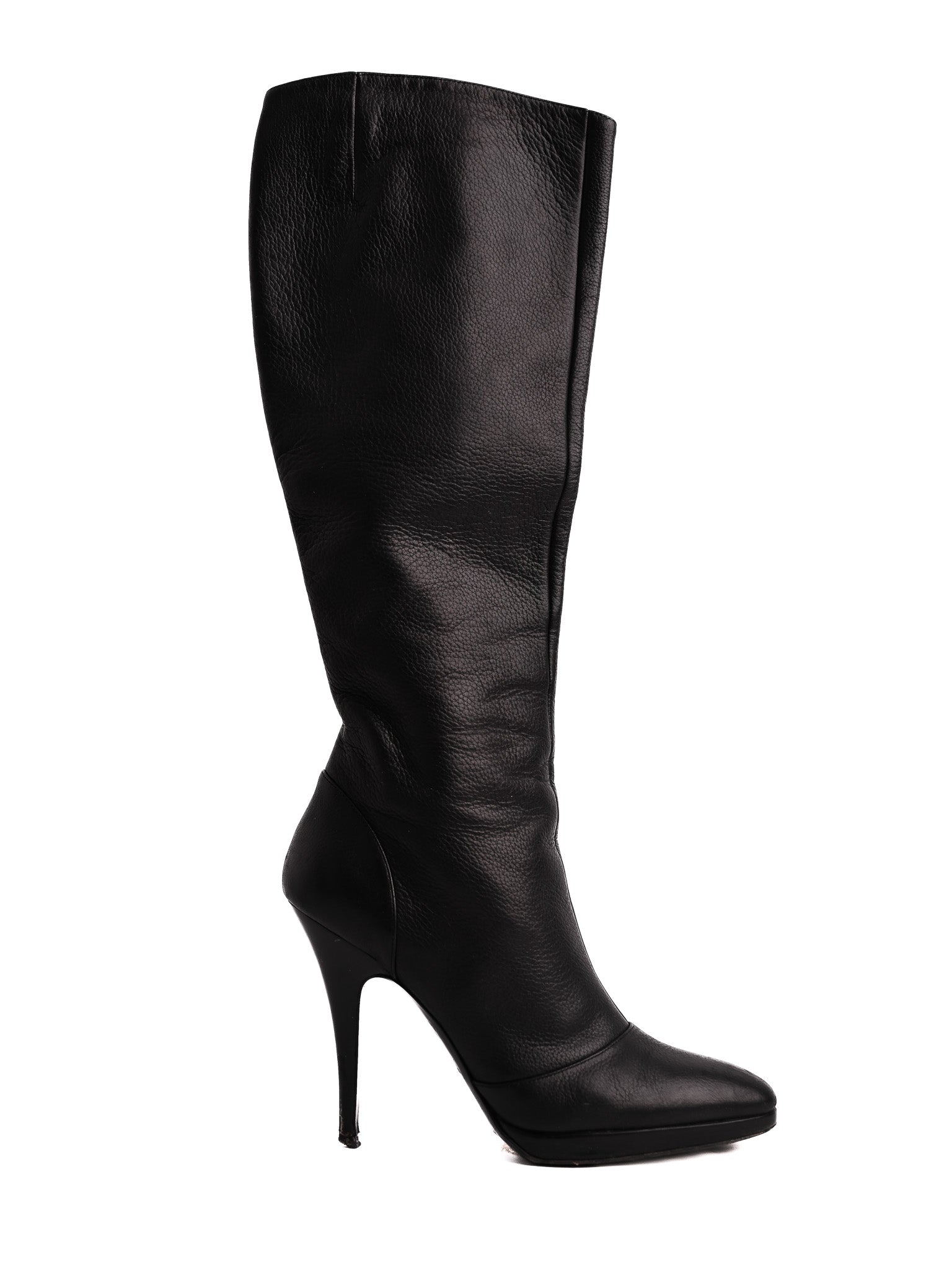 Good Giuseppe Zanotti Black Leather Knee-High Heeled Boots Size 38