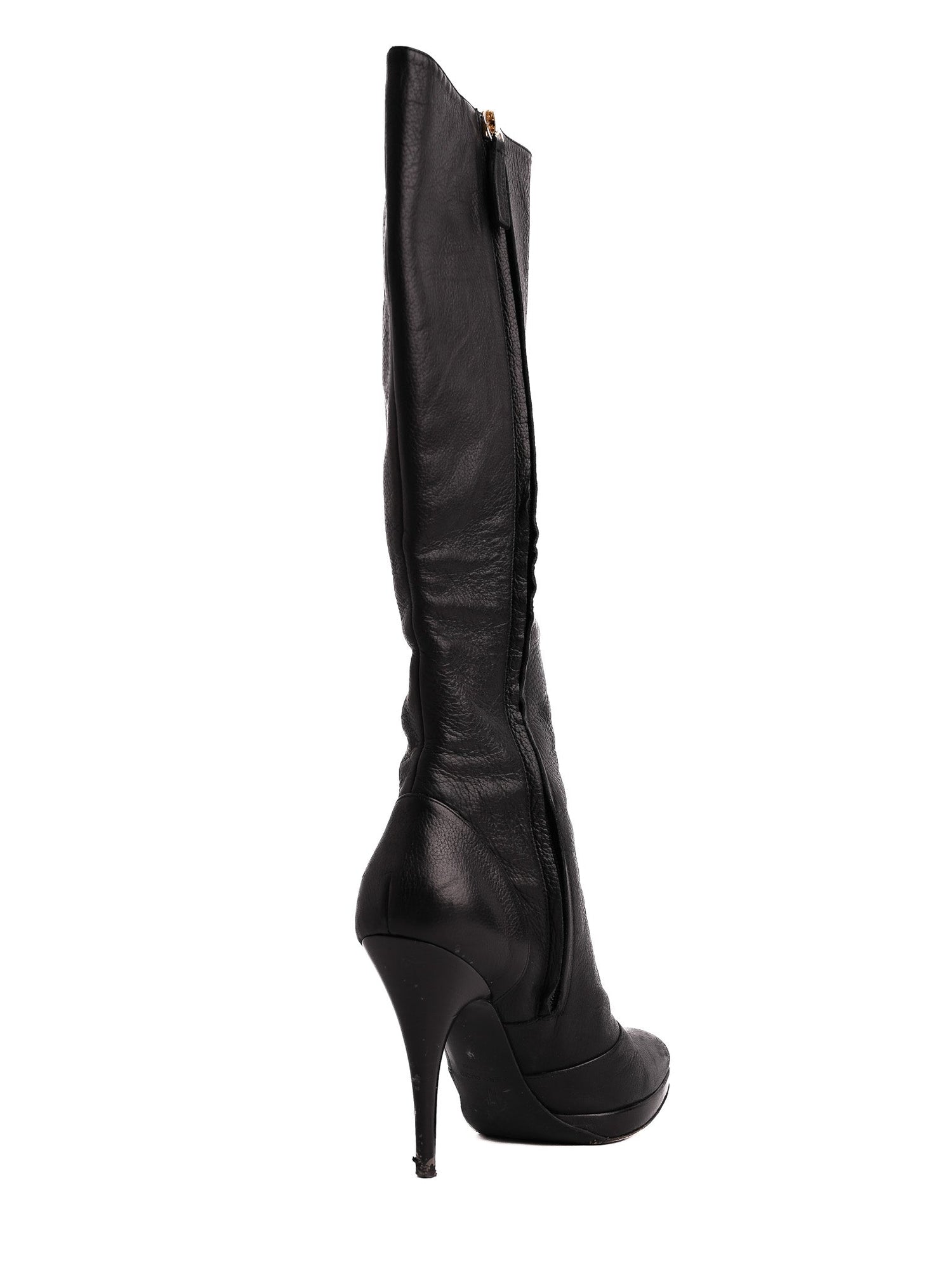Good Giuseppe Zanotti Black Leather Knee-High Heeled Boots Size 38