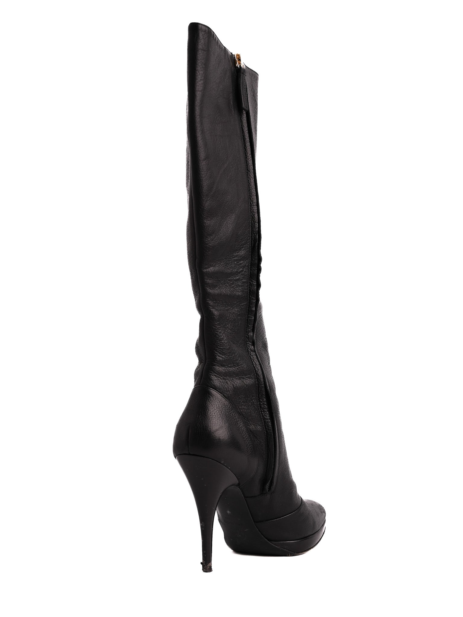 Good Giuseppe Zanotti Black Leather Knee-High Heeled Boots Size 38
