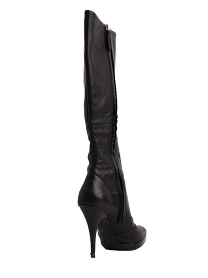 Good Giuseppe Zanotti Black Leather Knee-High Heeled Boots Size 38