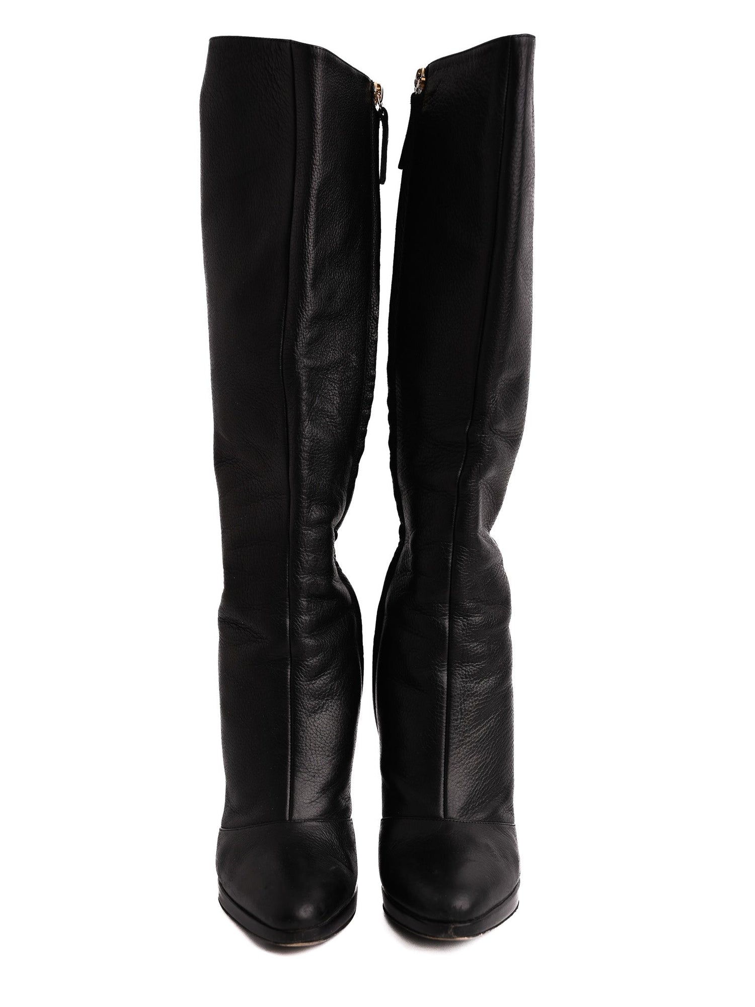 Good Giuseppe Zanotti Black Leather Knee-High Heeled Boots Size 38