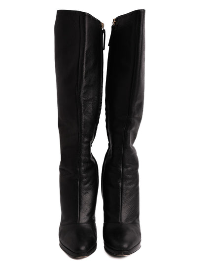 Good Giuseppe Zanotti Black Leather Knee-High Heeled Boots Size 38