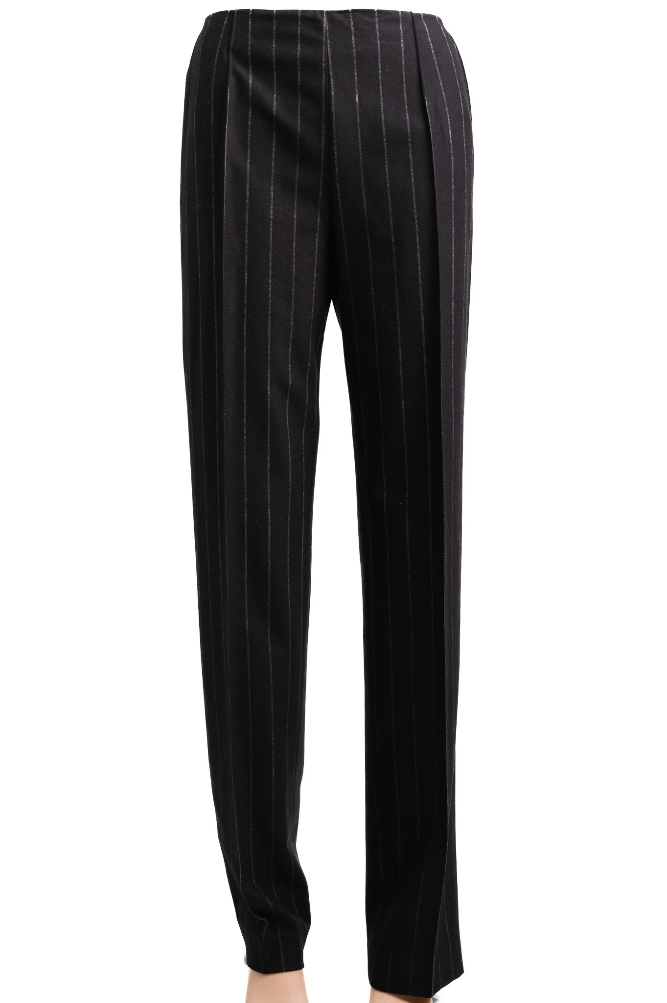 Excellent Gianfranco Ferrè Black Wool Pinstripe Pants Size S