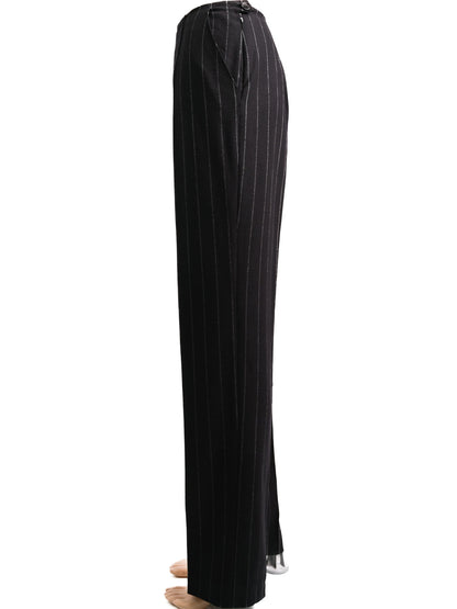 Excellent Gianfranco Ferrè Black Wool Pinstripe Pants Size S