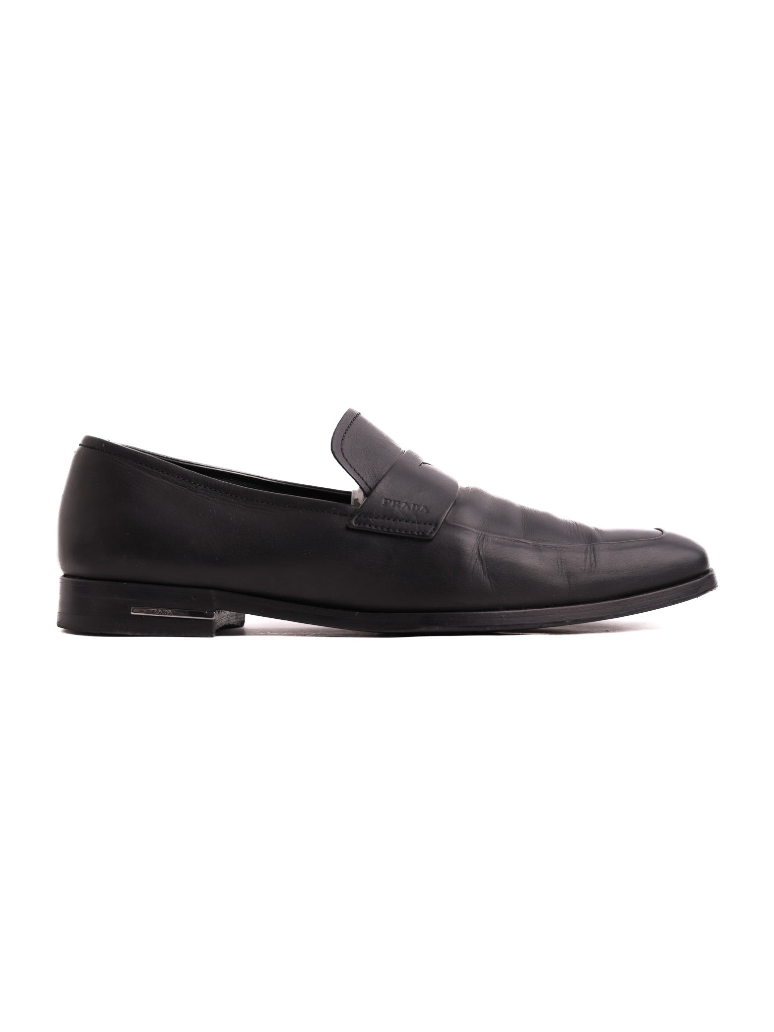 Excellent Prada Black Leather Loafers Size 39.5 for Men