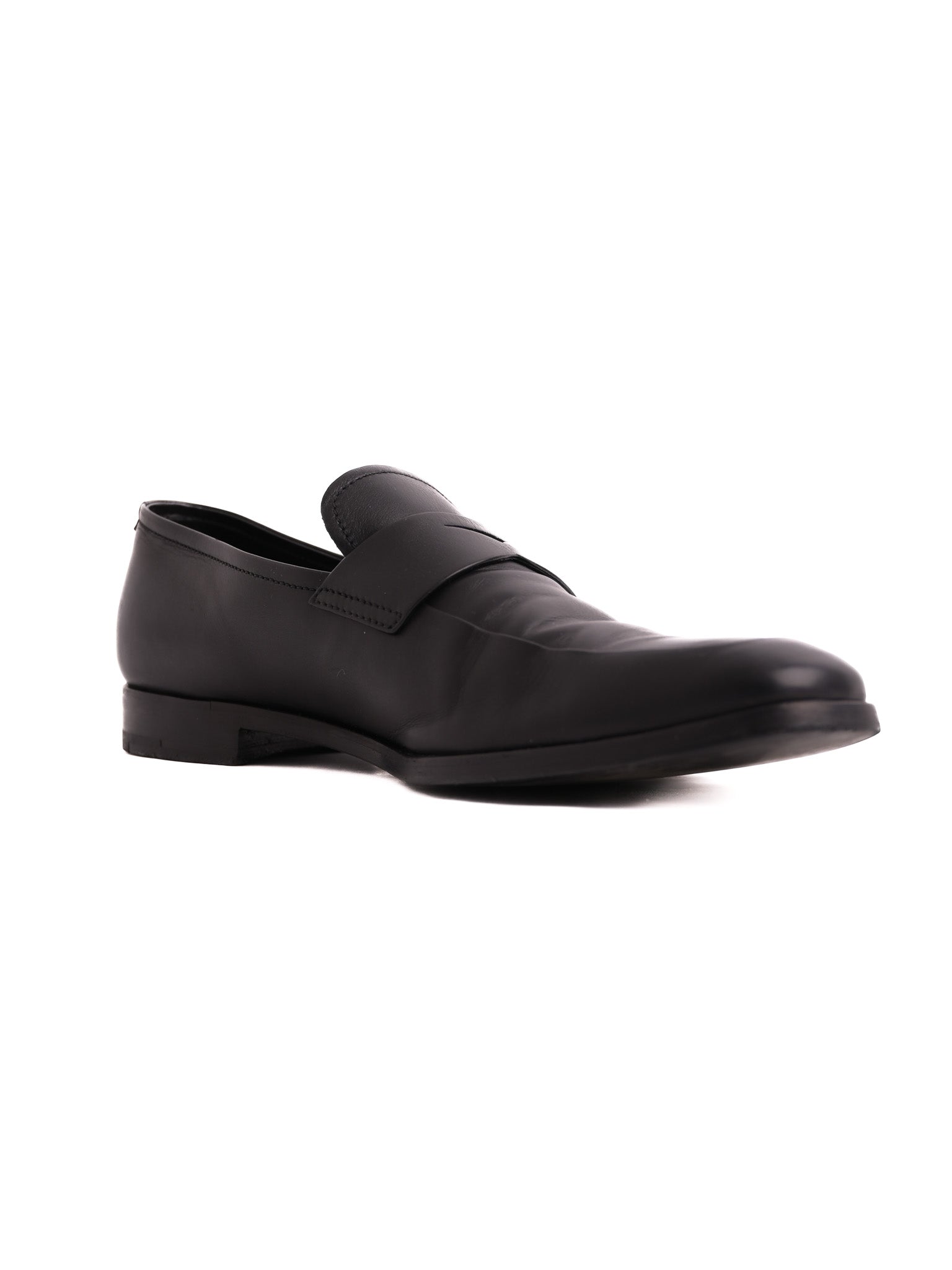 Excellent Prada Black Leather Loafers Size 39.5 for Men