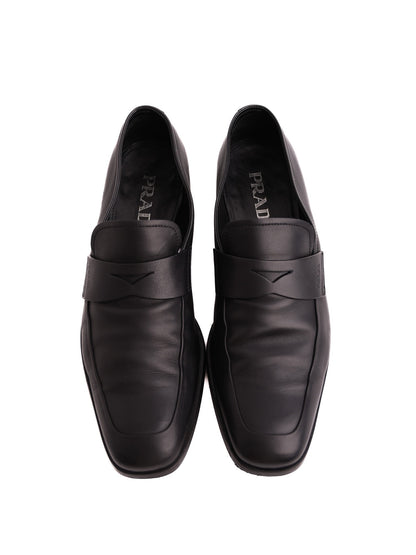 Excellent Prada Black Leather Loafers Size 39.5 for Men