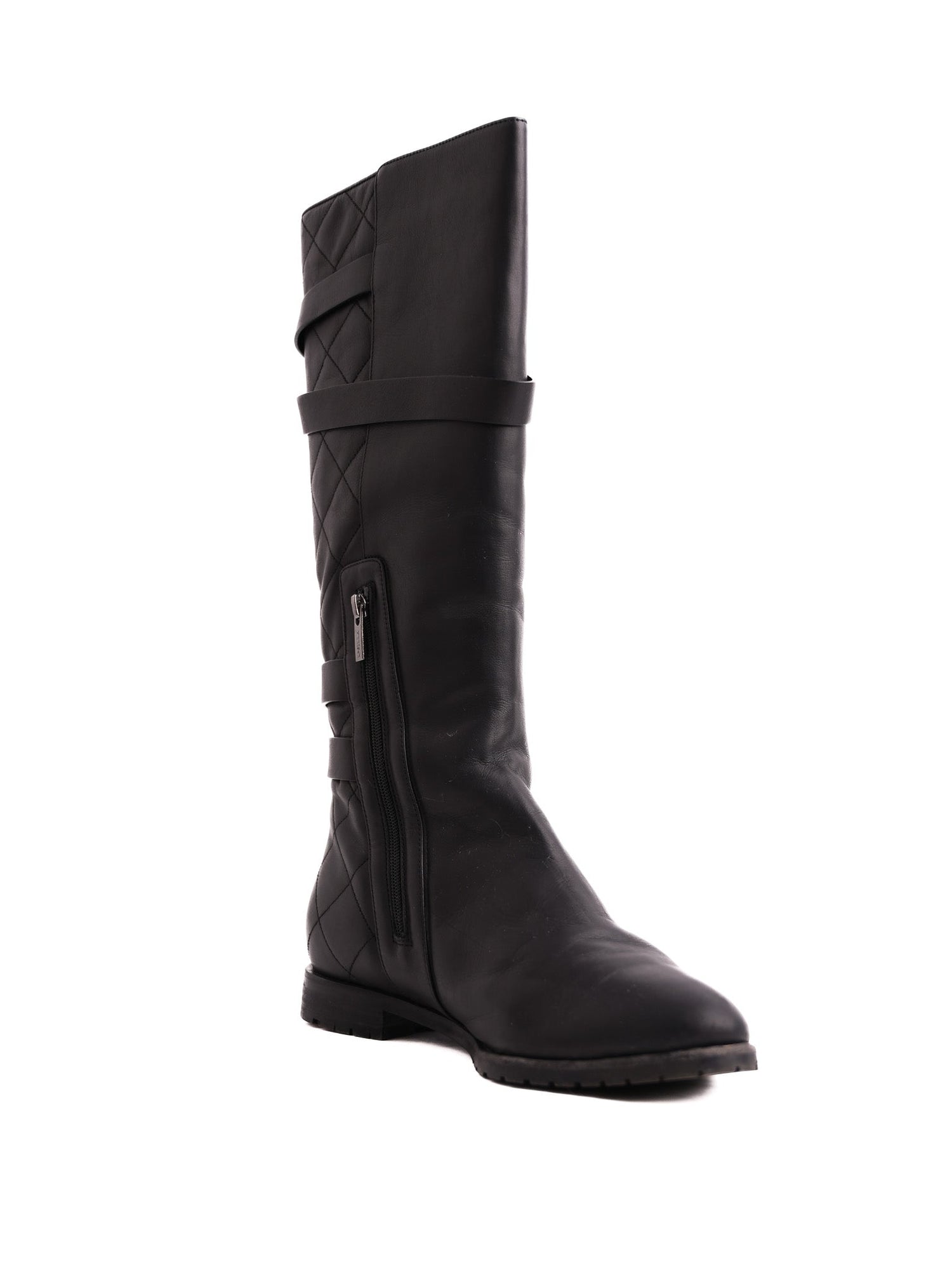 Excellent Lesilla Black Leather Knee-High Boots Size 38 with Buckles