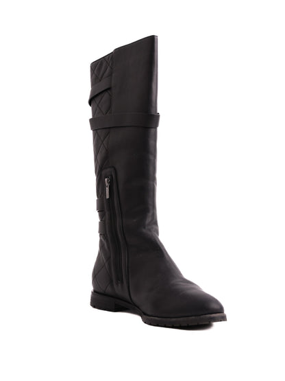 Excellent Lesilla Black Leather Knee-High Boots Size 38 with Buckles
