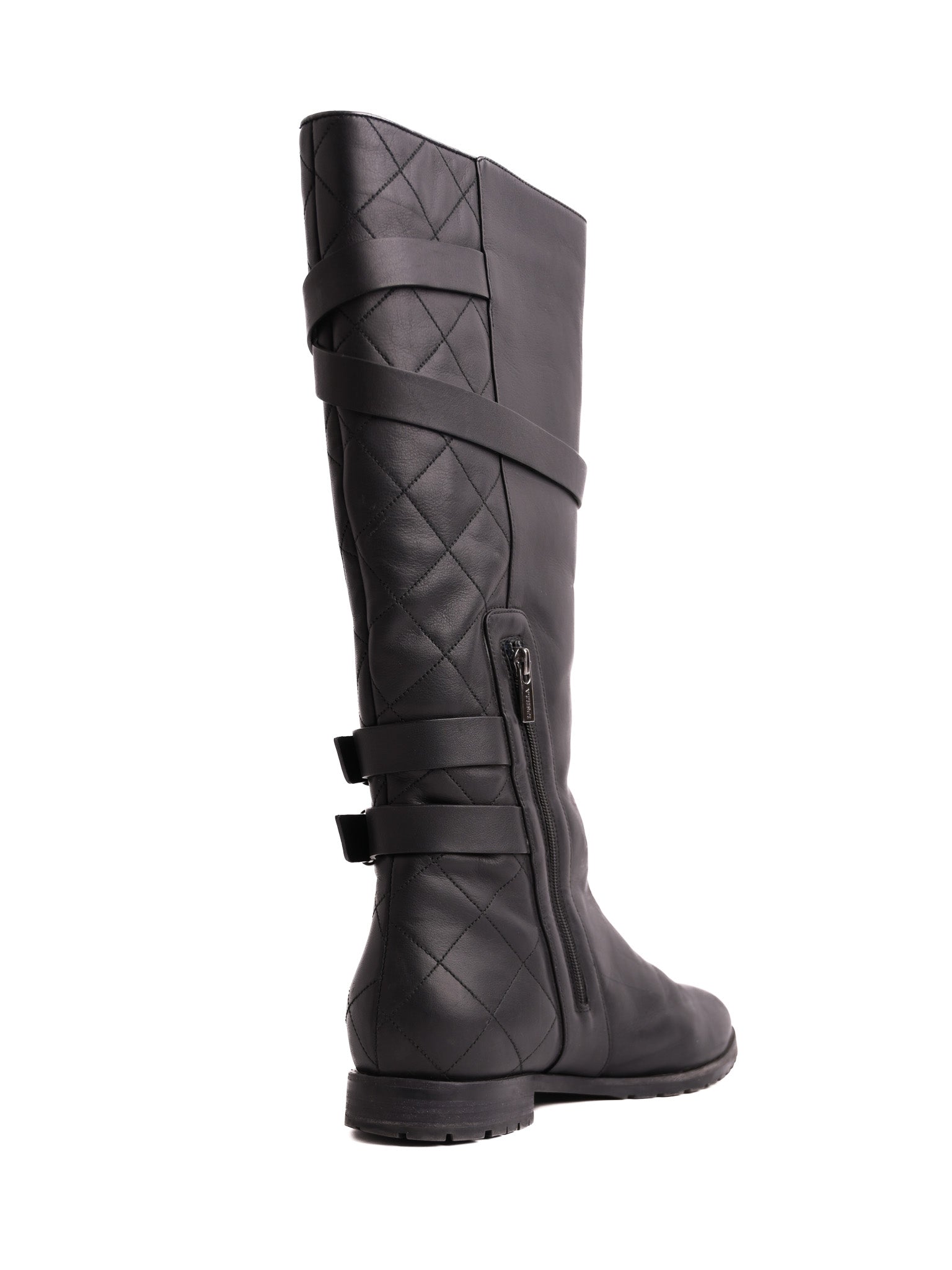 Excellent Lesilla Black Leather Knee-High Boots Size 38 with Buckles