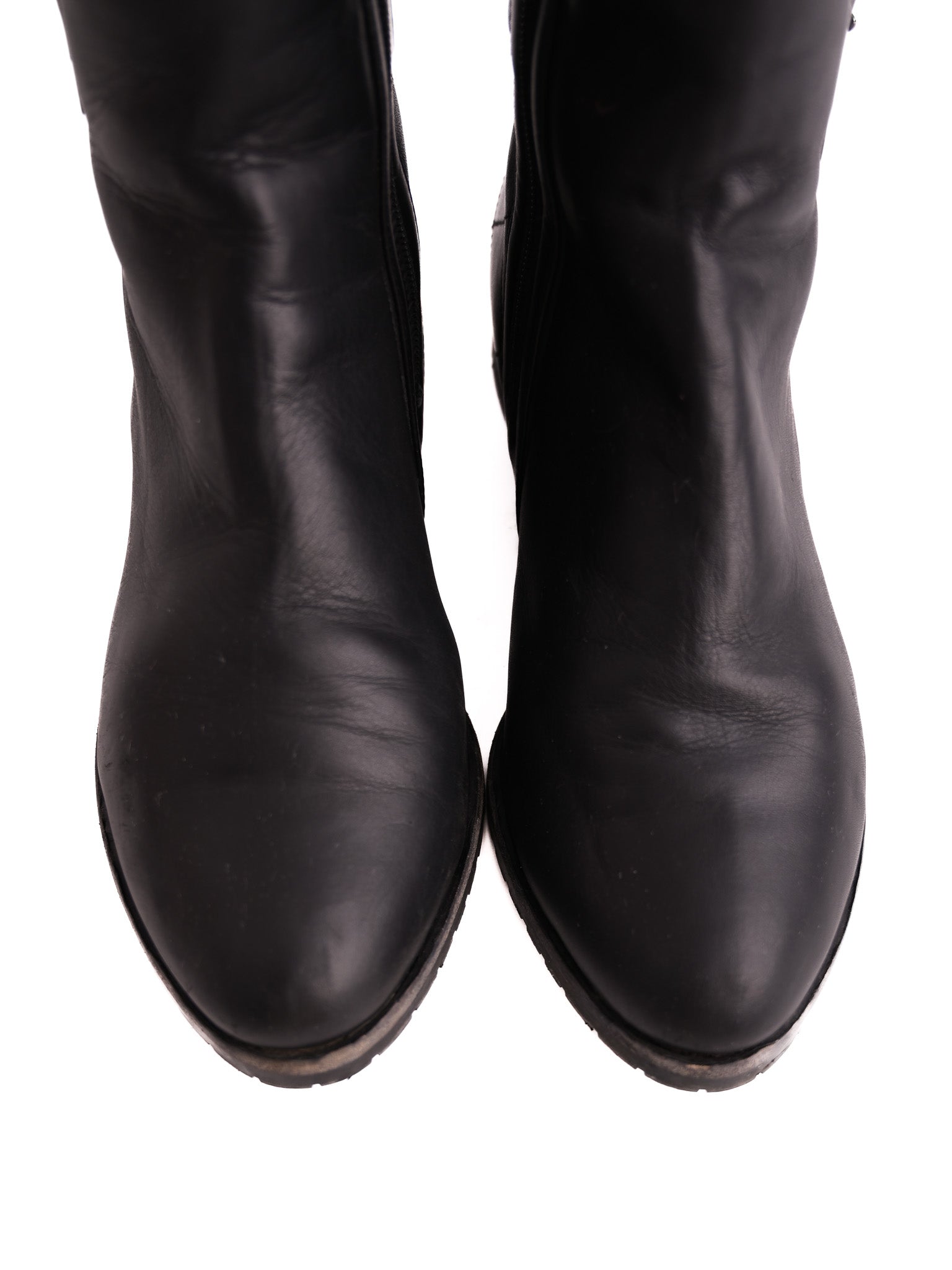 Excellent Lesilla Black Leather Knee-High Boots Size 38 with Buckles