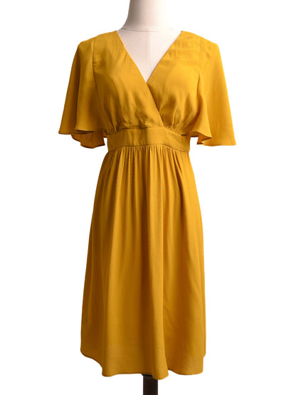 Excellent NAF NAF Yellow V-Neck Dress Size XXS with Tie Detail