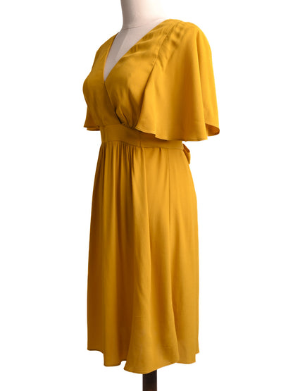 Excellent NAF NAF Yellow V-Neck Dress Size XXS with Tie Detail