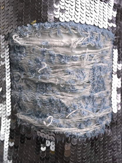 Excellent Au Jour Le Jour Blue Denim Skirt with Sequins Size S