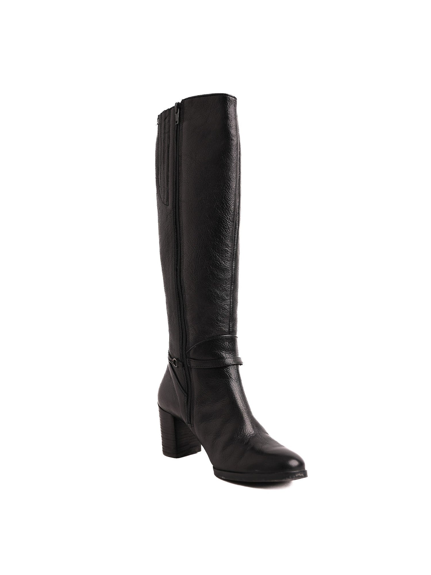 Hogl Black Leather Knee-High Boots with Block Heel Size 36.5