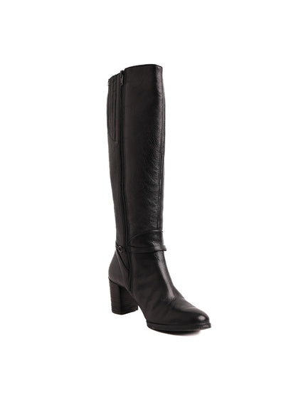 Hogl Black Leather Knee-High Boots with Block Heel Size 36.5