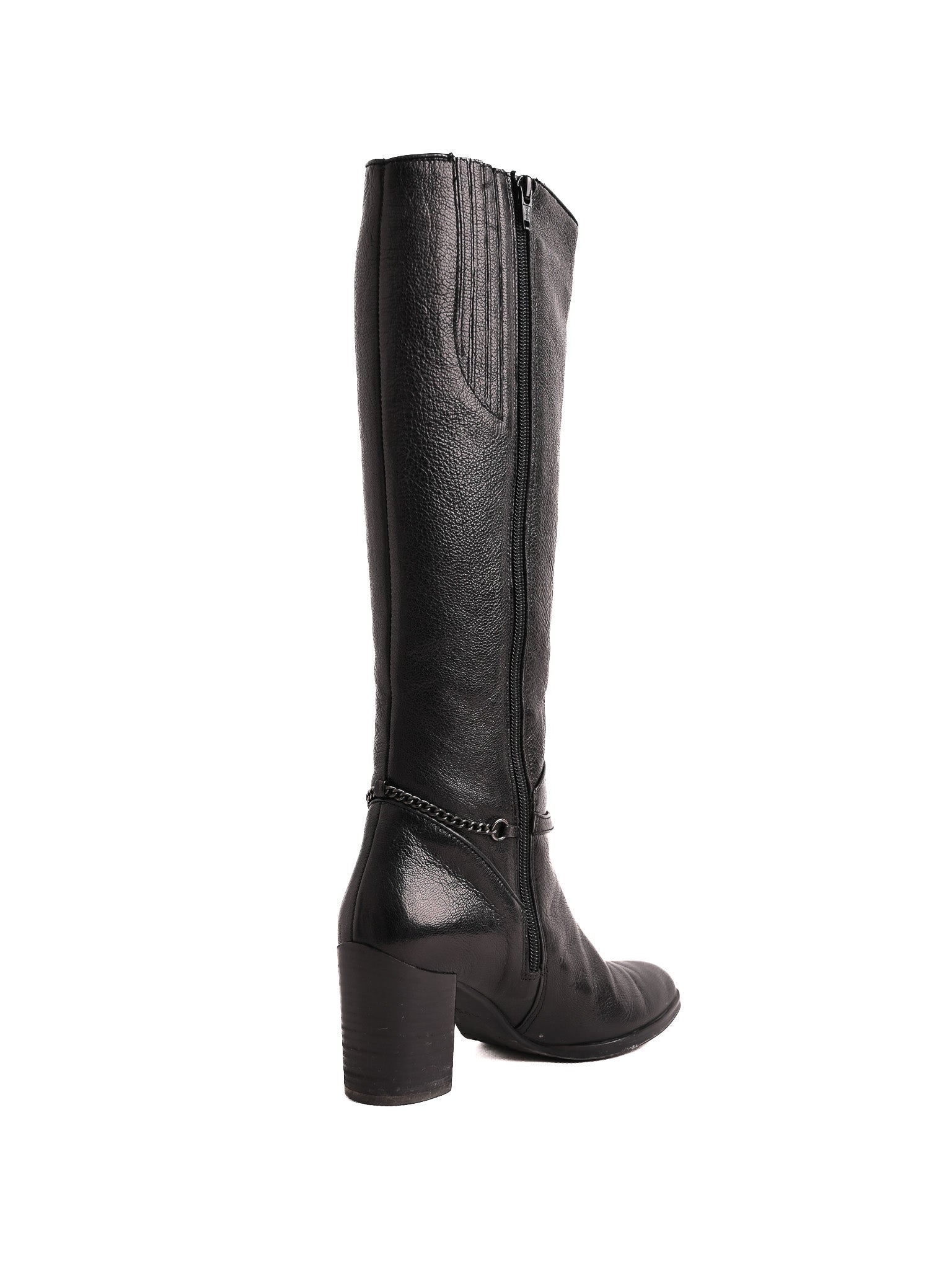Hogl Black Leather Knee-High Boots with Block Heel Size 36.5