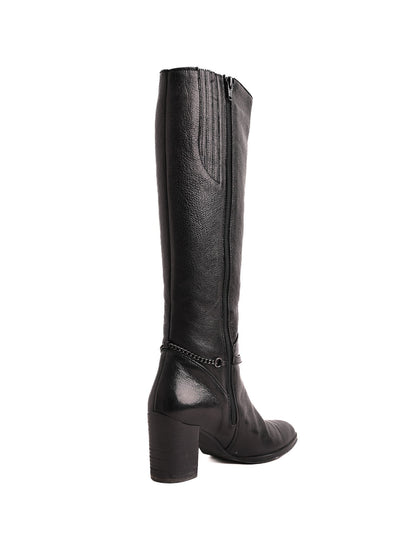 Hogl Black Leather Knee-High Boots with Block Heel Size 36.5