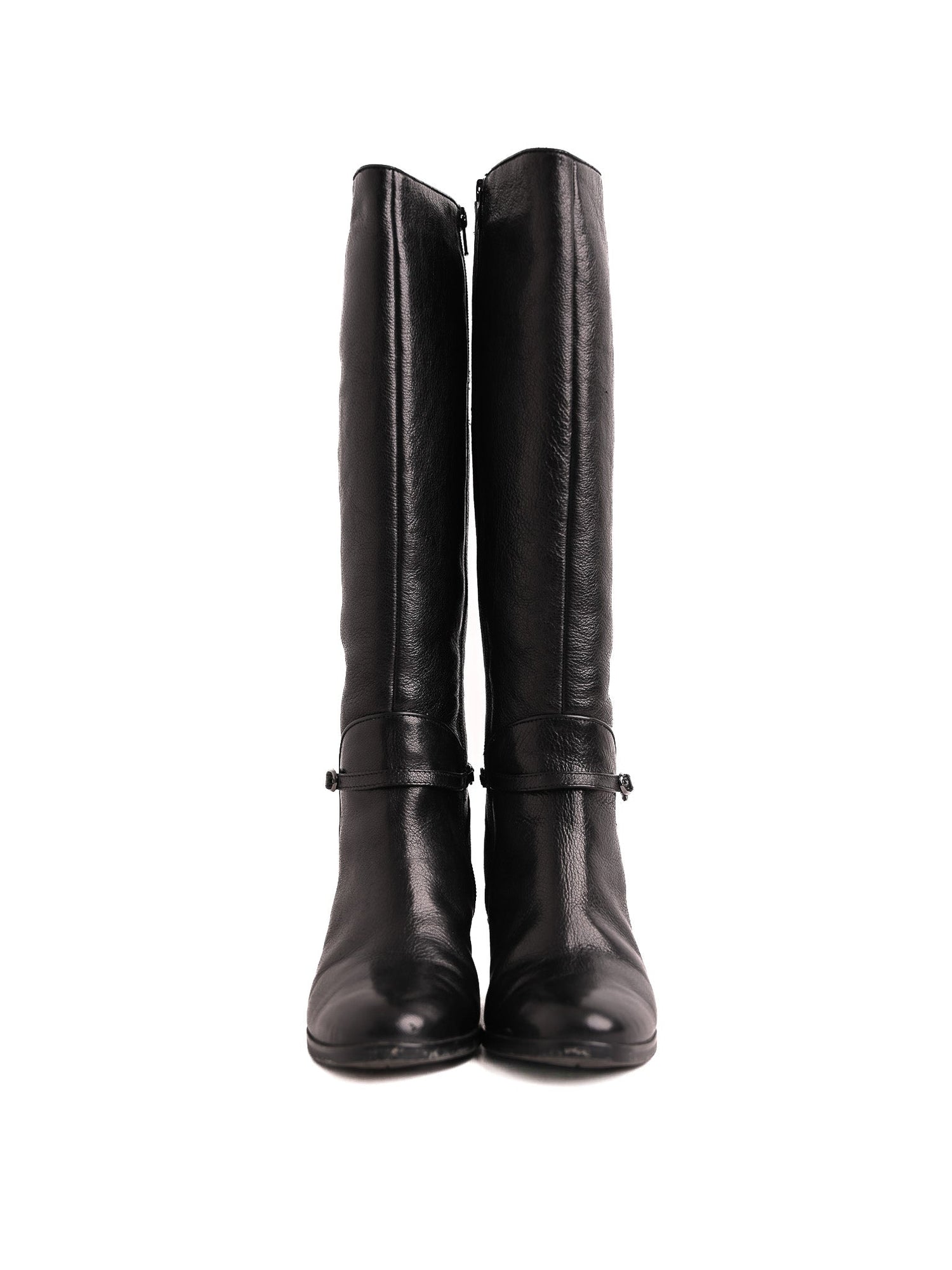 Hogl Black Leather Knee-High Boots with Block Heel Size 36.5