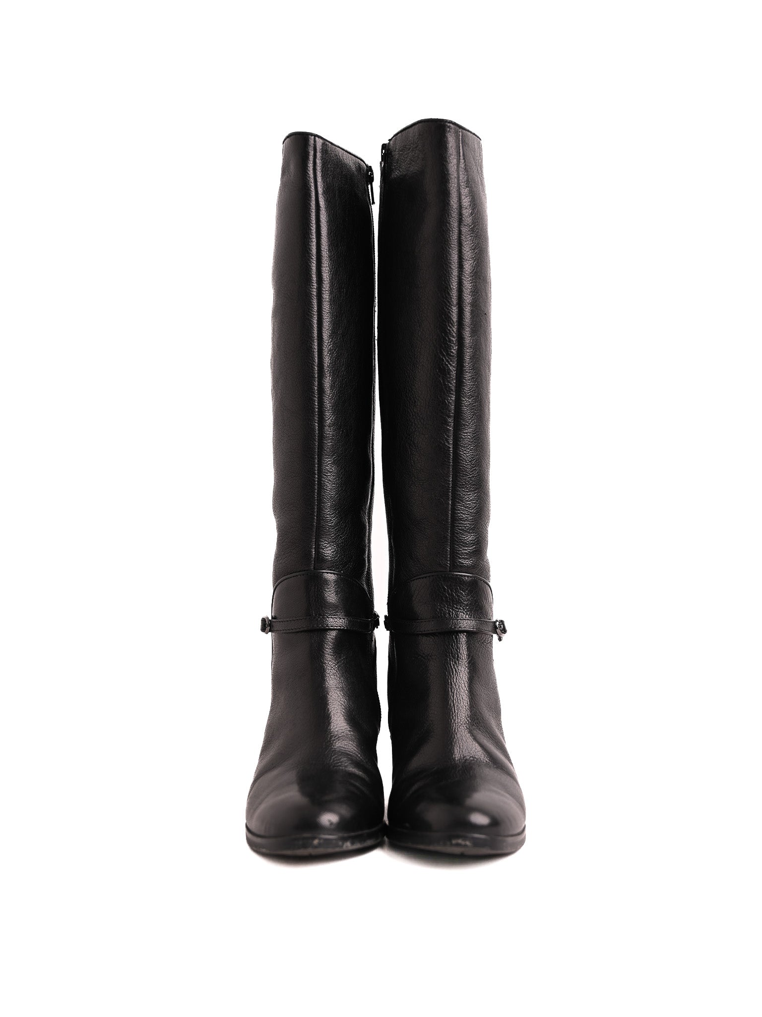 Hogl Black Leather Knee-High Boots with Block Heel Size 36.5