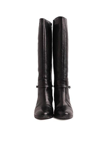 Hogl Black Leather Knee-High Boots with Block Heel Size 36.5