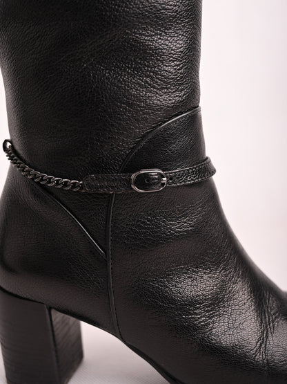 Hogl Black Leather Knee-High Boots with Block Heel Size 36.5