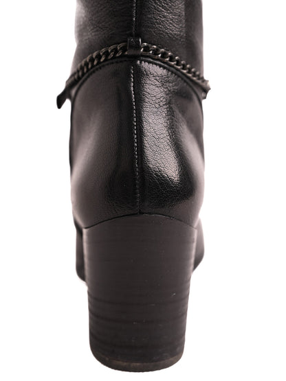 Hogl Black Leather Knee-High Boots with Block Heel Size 36.5