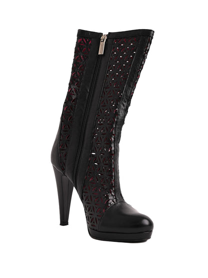 Excellent Renzoni Black Leather High-Heeled Boots Size 36
