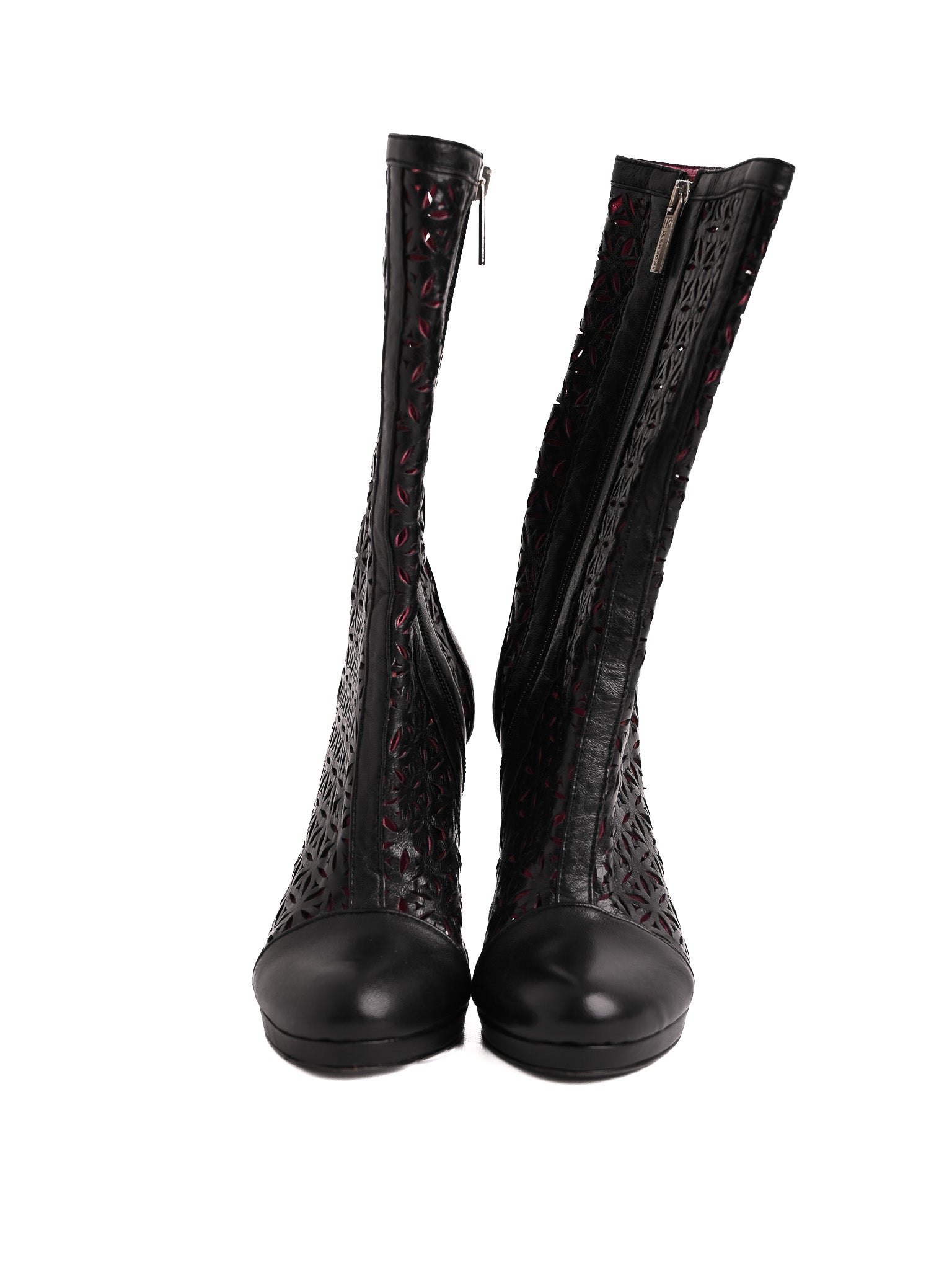 Excellent Renzoni Black Leather High-Heeled Boots Size 36